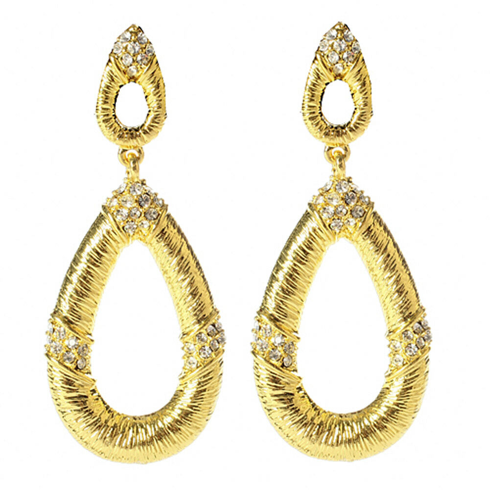 Amrita Singh Priscilla Gold Crystal Large Dangle Earrings ERC 102 NWT