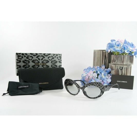 Dolce & Gabbana DG4345 Silver Glitter Leopard Cateye Logo Acrylic Sunglasses NWT