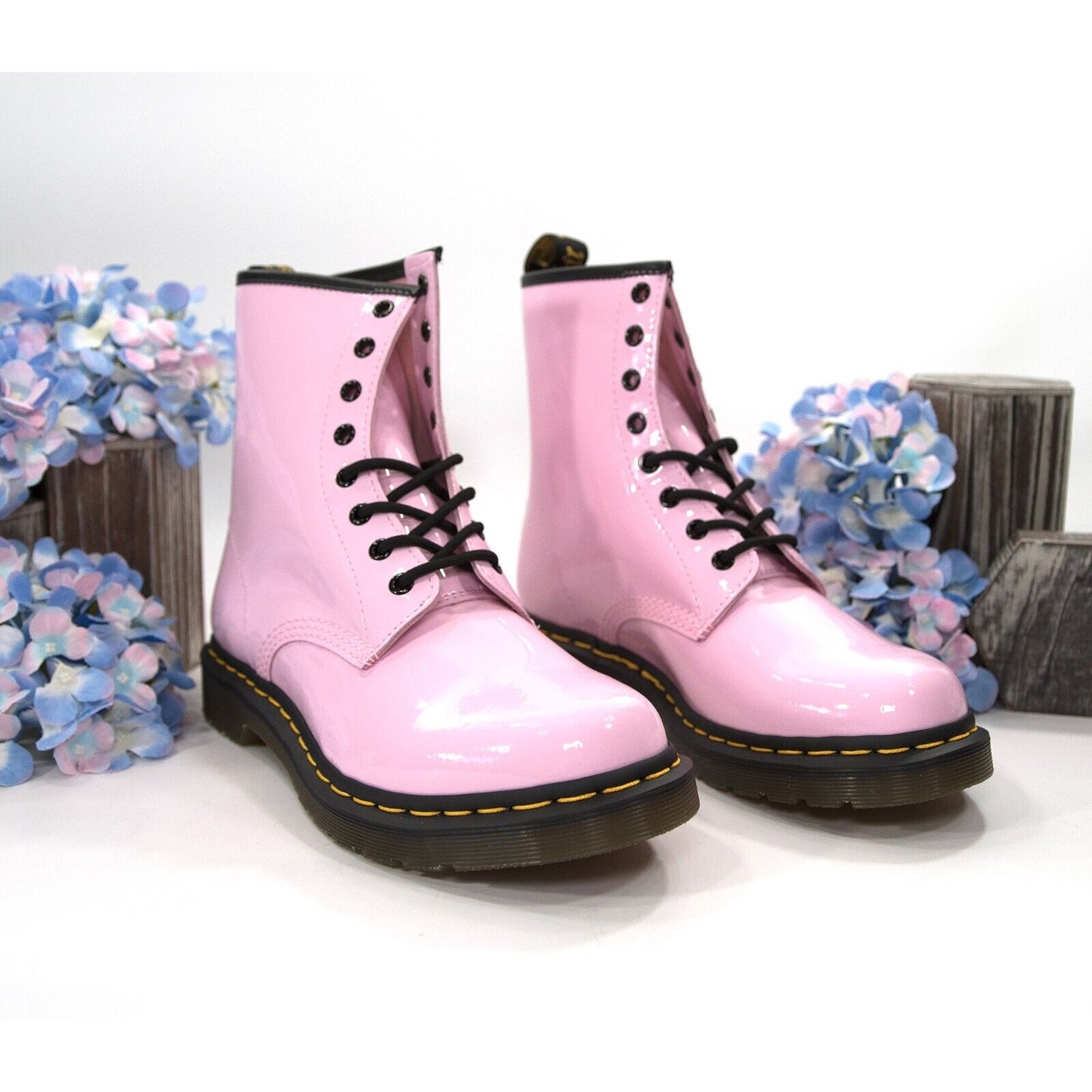 Dr. Martens 1460 Pink Patent Leather Lamper Lace Up Boots Size 10 NIB