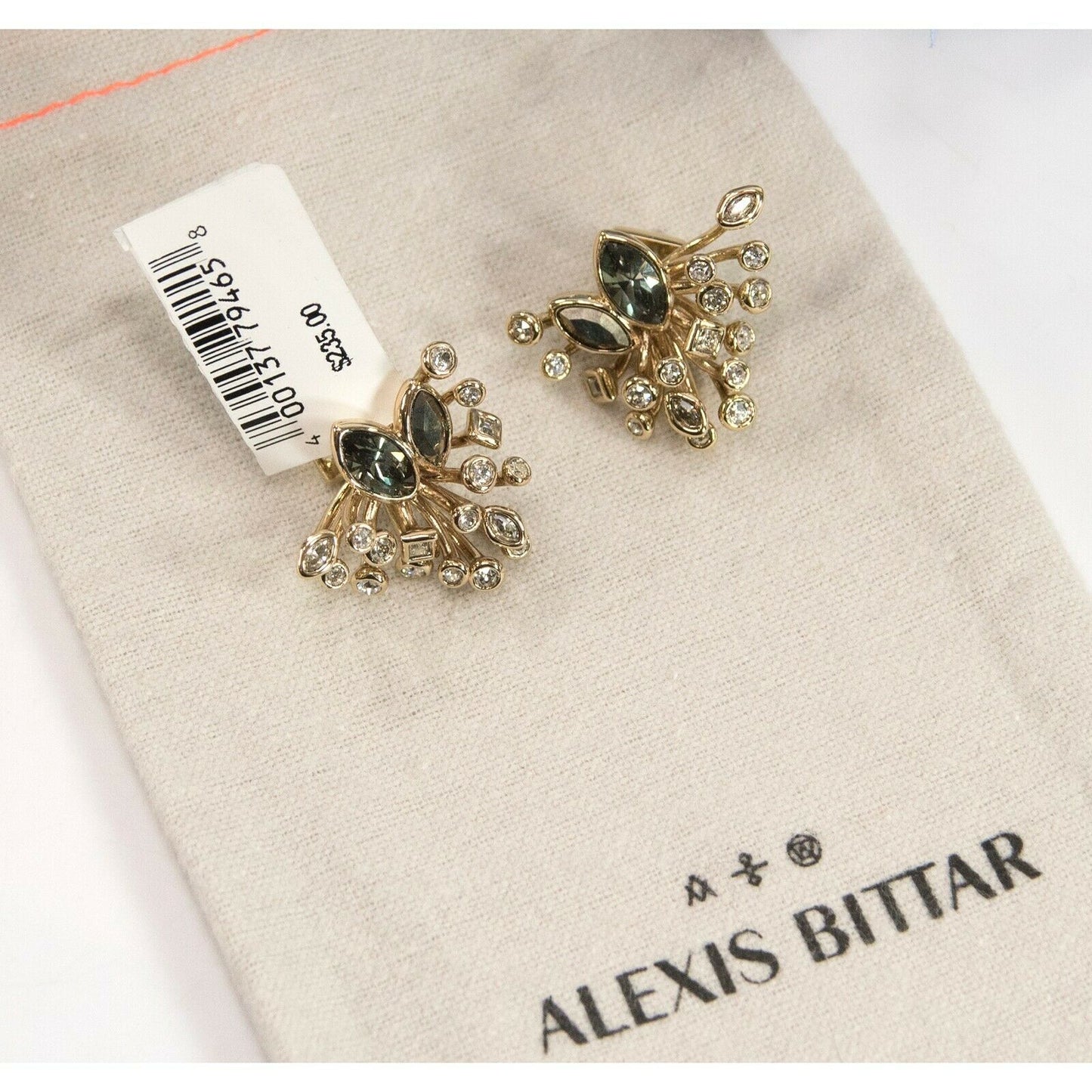 Alexis Bittar Gold Navette Starburst Crystal Large Stud Earrings NWT
