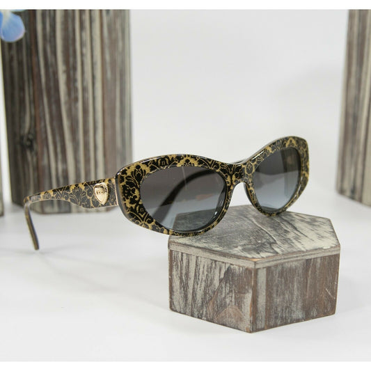 Dolce & Gabbana Black Gold Scroll Slim Cateye Logo Acrylic Sunglasses NWT Case