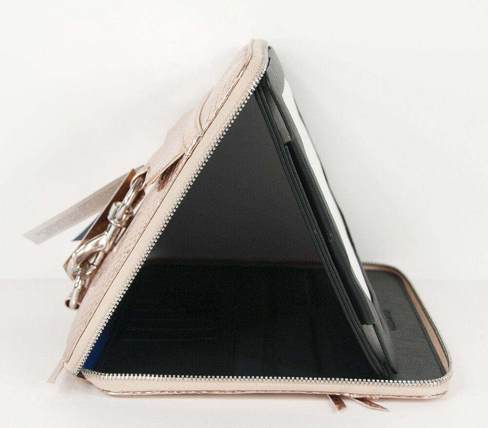 Rebecca Minkoff MAC Rose Gold Shine Snake Embossed Leather iPad Case Folio NWT