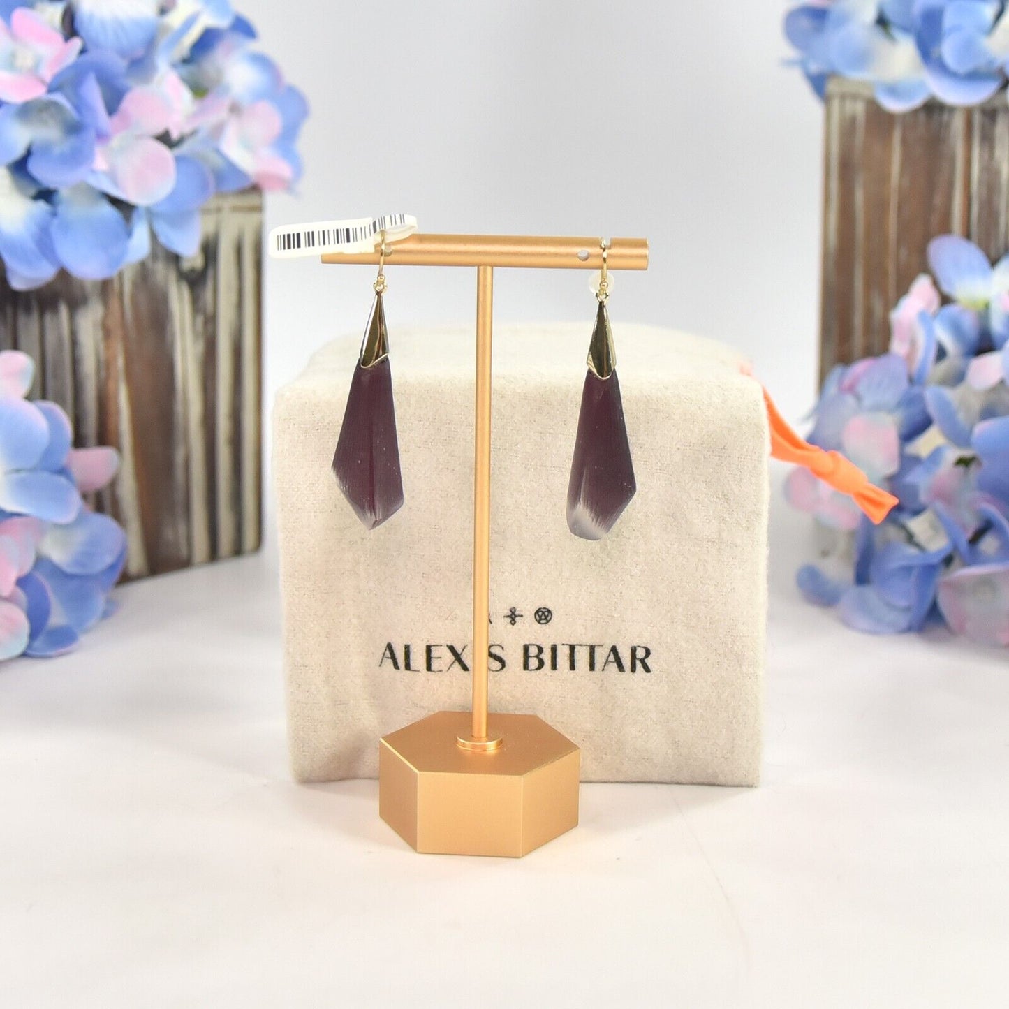 Alexis Bittar Black Cherry Lucite Spiked Tear Gold Dangle Drop Earrings NWT