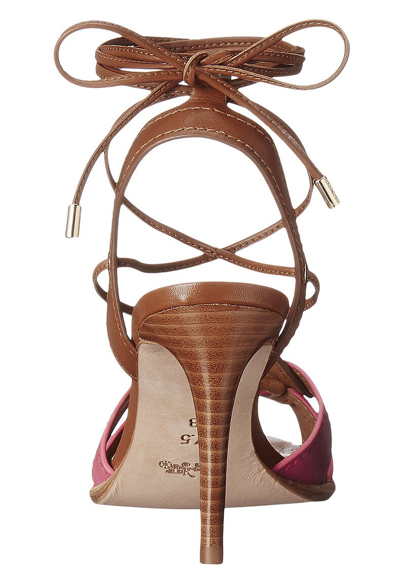 Coach Kiara Dahlia Saddle Leather Lace Up Sandal Heels Sz 9.5 NIB A01230