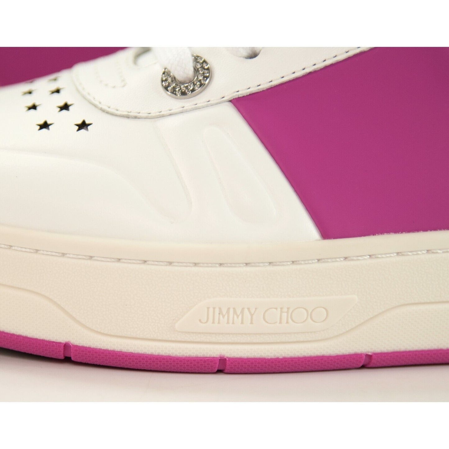 Jimmy Choo Hawaii Fuchsia Stripe Leather Flatform Sneakers 37 NIB