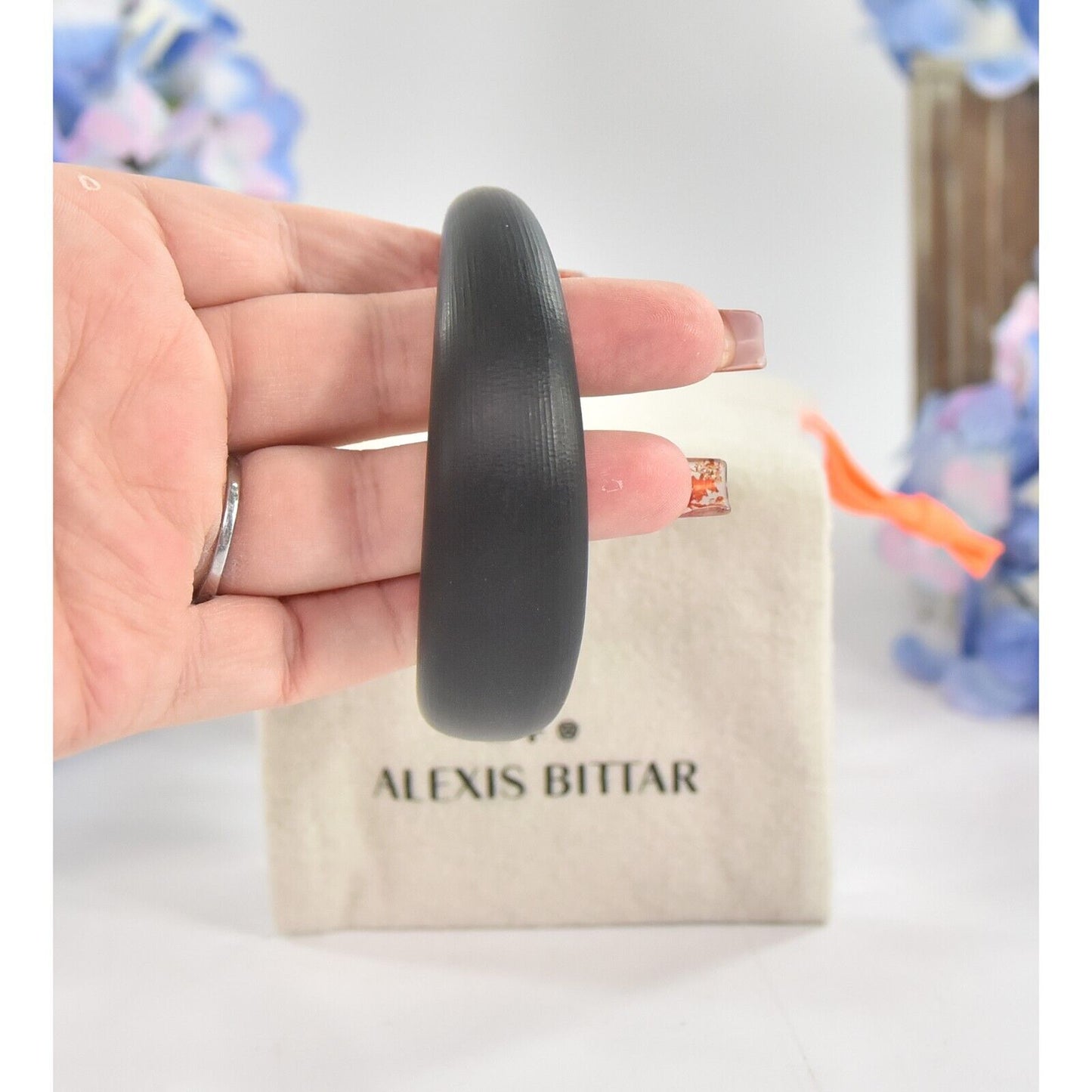 Alexis Bittar Black Lucite Medium Tapered Bangle Bracelet NWT