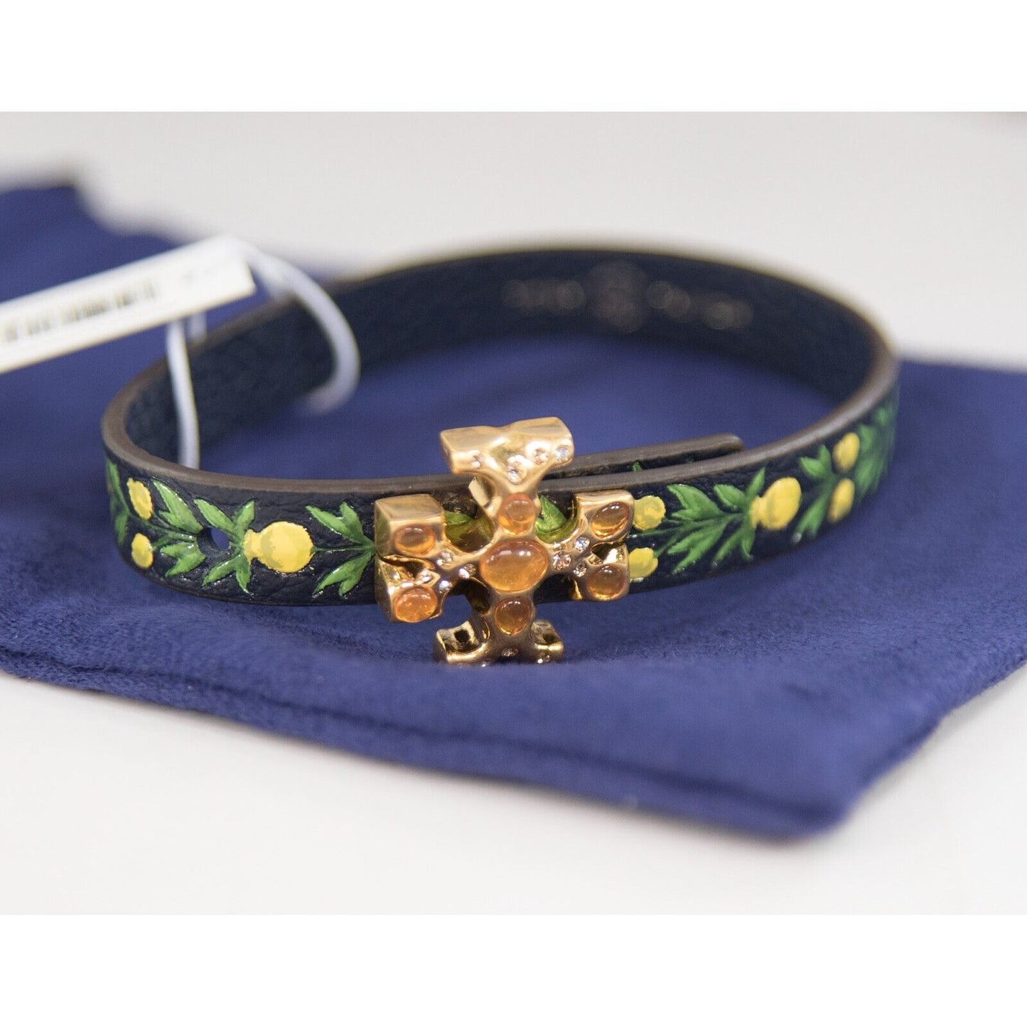 Tory Burch Roxanne Jeweled Floral Painted Leather Wrap Bracelet NWT