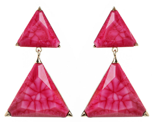 Amrita Singh Gold Bermuda Fuschia Resin LARGE Triangle Earrings ERC 3028 NWT