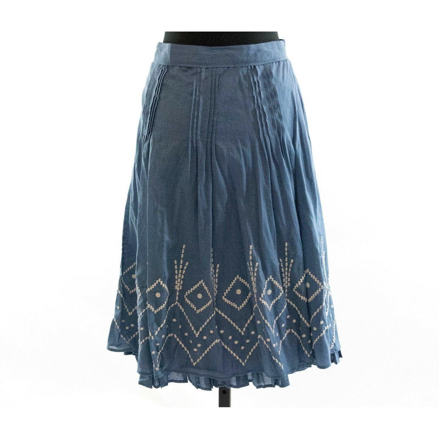 H&M Blue White Embroidered Pintuck A Line Lined Cotton Skirt 10 EUC