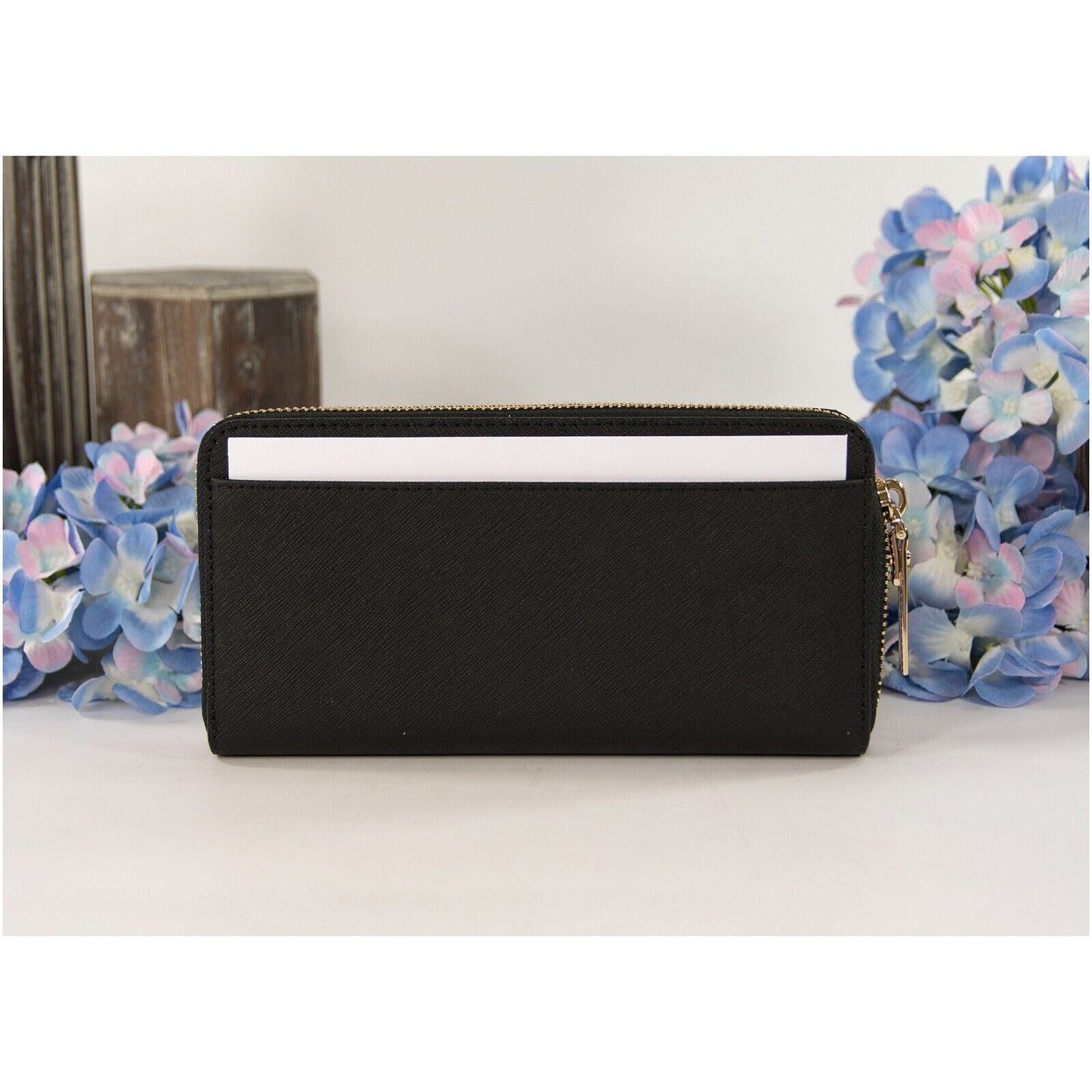Kate Spade Black Leather Cameron Street Zip Around Lacey Wallet NWT