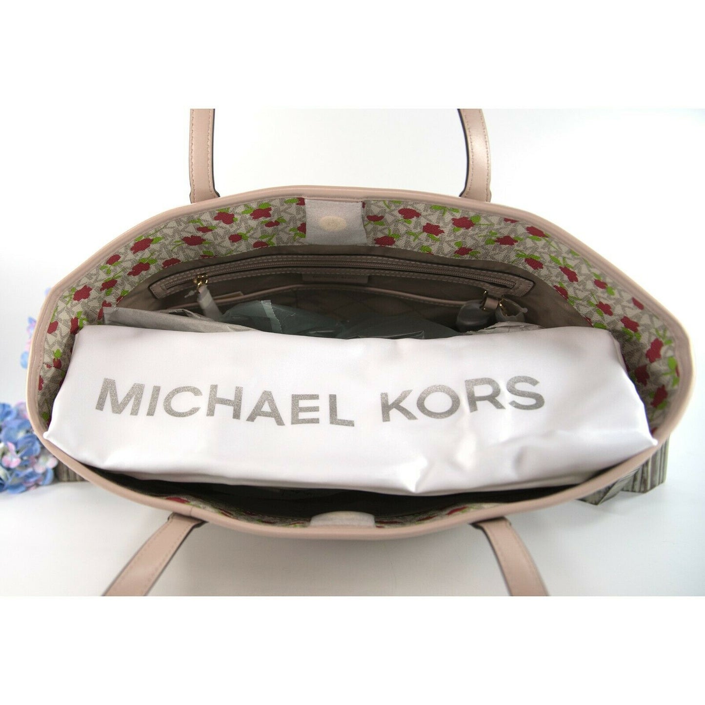 Michael Kors Vanilla Monogram Floral Faux Leather Carter Travel Tote Bag NWT