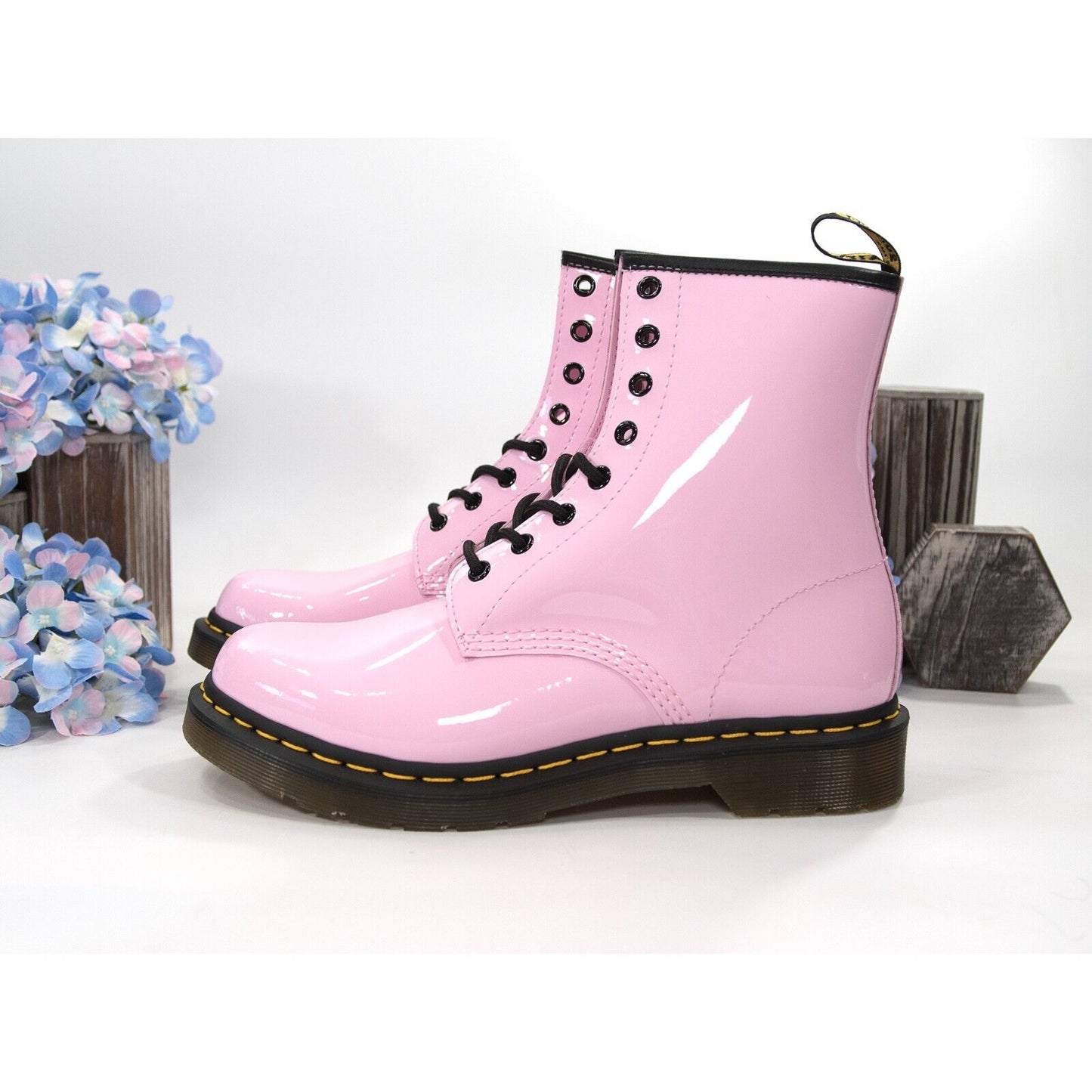 Dr. Martens 1460 Pink Patent Leather Lamper Lace Up Boots Size 10 NIB