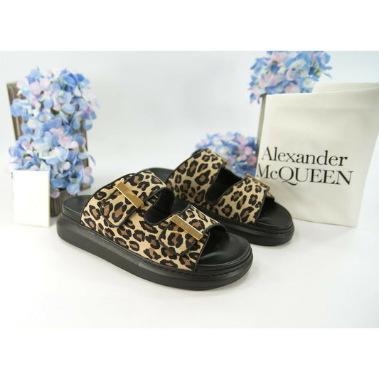 Alexander McQueen Oversized Leopard Suede Hybrid Slide Sandals 37 NIB
