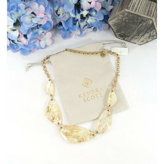 Kendra Scott McKenna White Abalone Gold Statement Necklace NWT