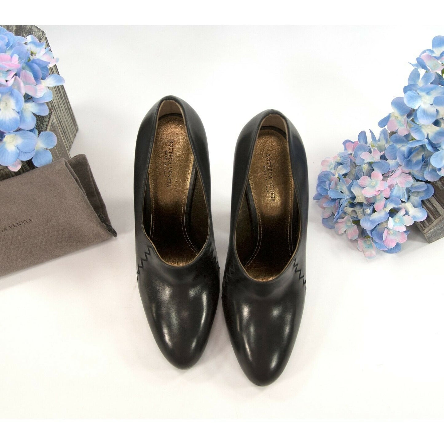 Bottega Veneta Black Leather Woven Bootie High Heels Size 39 NIB