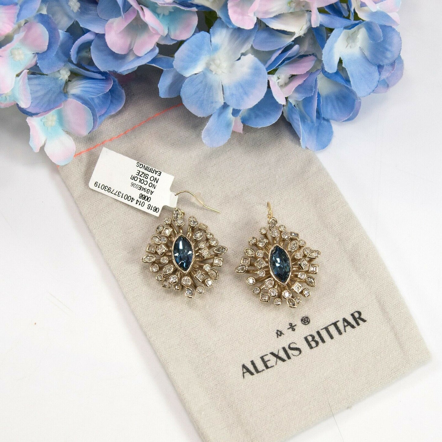 Alexis Bittar Gold Navette Starburst Crystal Large Drop Earrings NWT