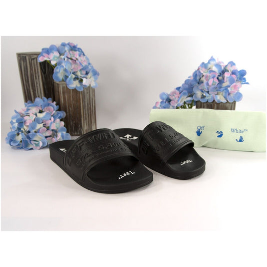 Off-White HF Black Embossed Logo Rubber Pool Slides 36 NIB