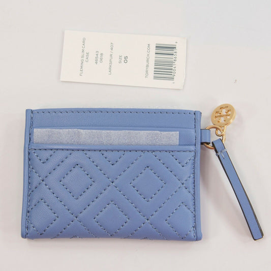 Tory Burch Fleming Larkspur Quilted Leather Card Coin Case Mini Key Wallet NWT