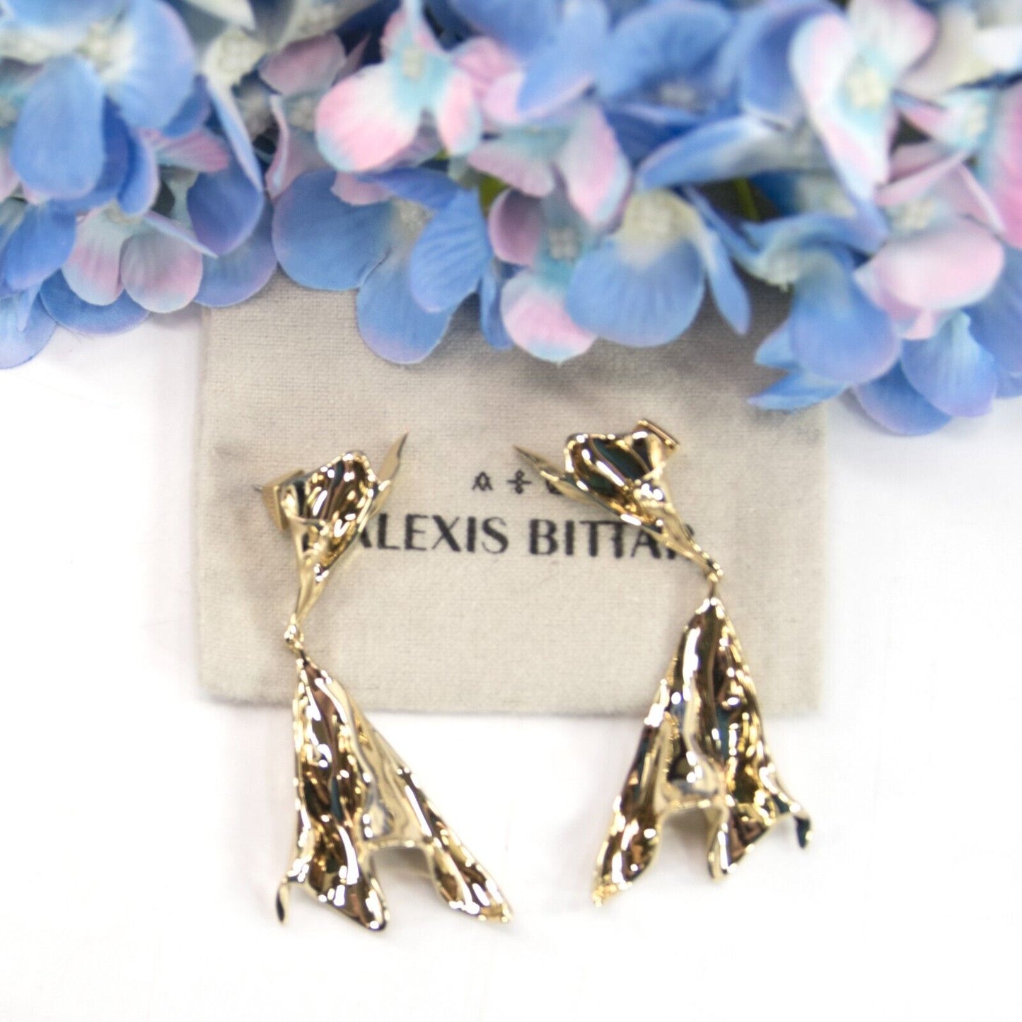 Alexis Bittar Gold Plated Crumpled Metal LARGE Drop Earrings NWT