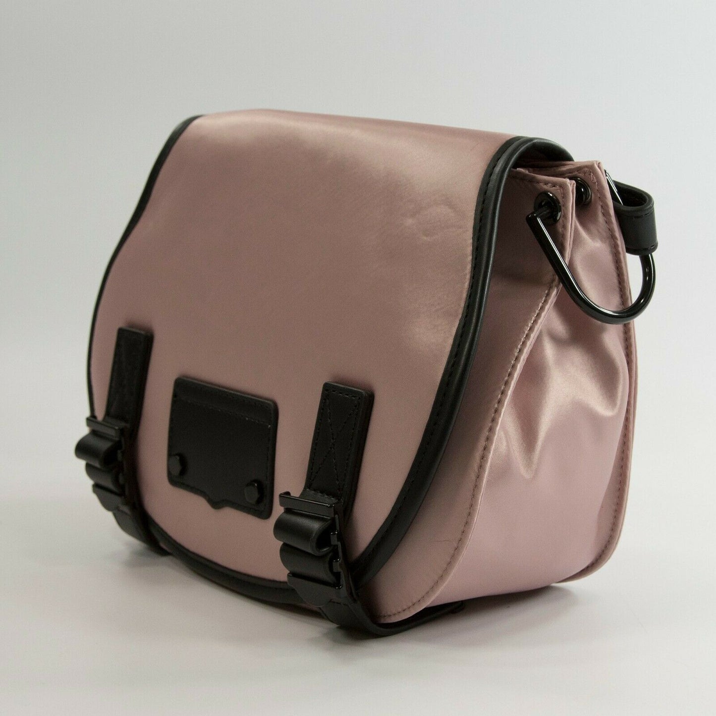 Rebecca Minkoff Pink Nylon Black Leather Military Saddle Crossbody Bag NWT