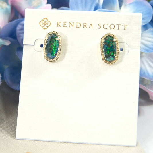 Kendra Scott Ellie Blue Kyocera Opal Statement Stud Earrings NWT