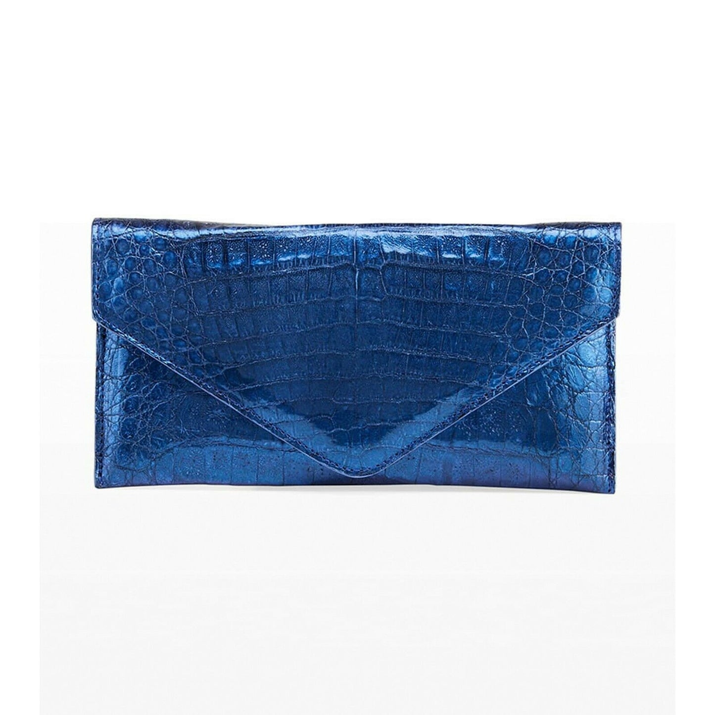 Judith Leiber Cobalt Blue Caiman Crocodile Envelope Clutch Evening Bag NWT