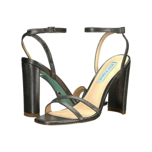 Betsey Johnson Mady Dark Silver Lizard Embossed Satin High Heels 7 NIB