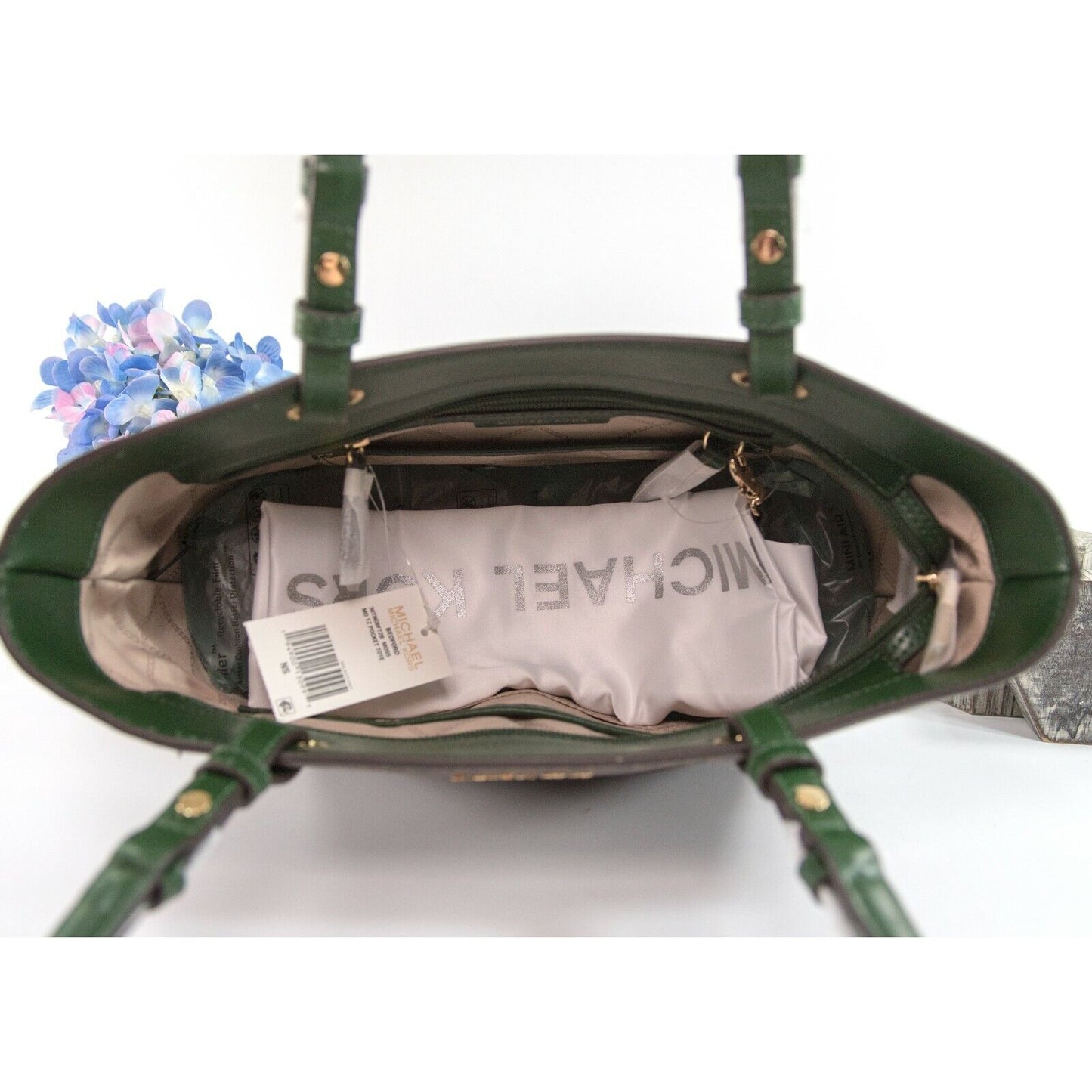 Michael Kors Brown Monogram Moss Leather East West Top Zip Pocket Tote Bag NWT