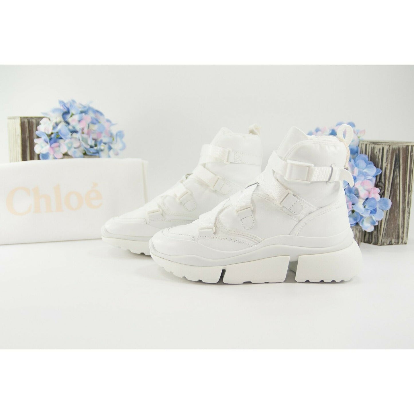 Chloe White Lambskin Leather Sonnie Western High Top Sneakers 36 NIB