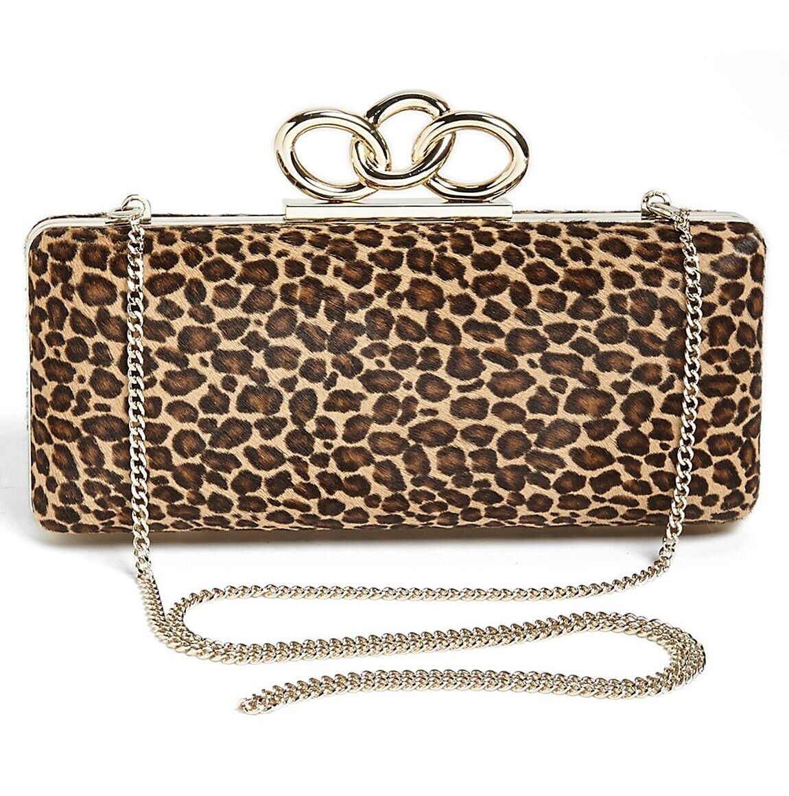 Diane Von Furstenberg Sutra Hard Shell Leopard Pony Hair Leather Clutch NWT