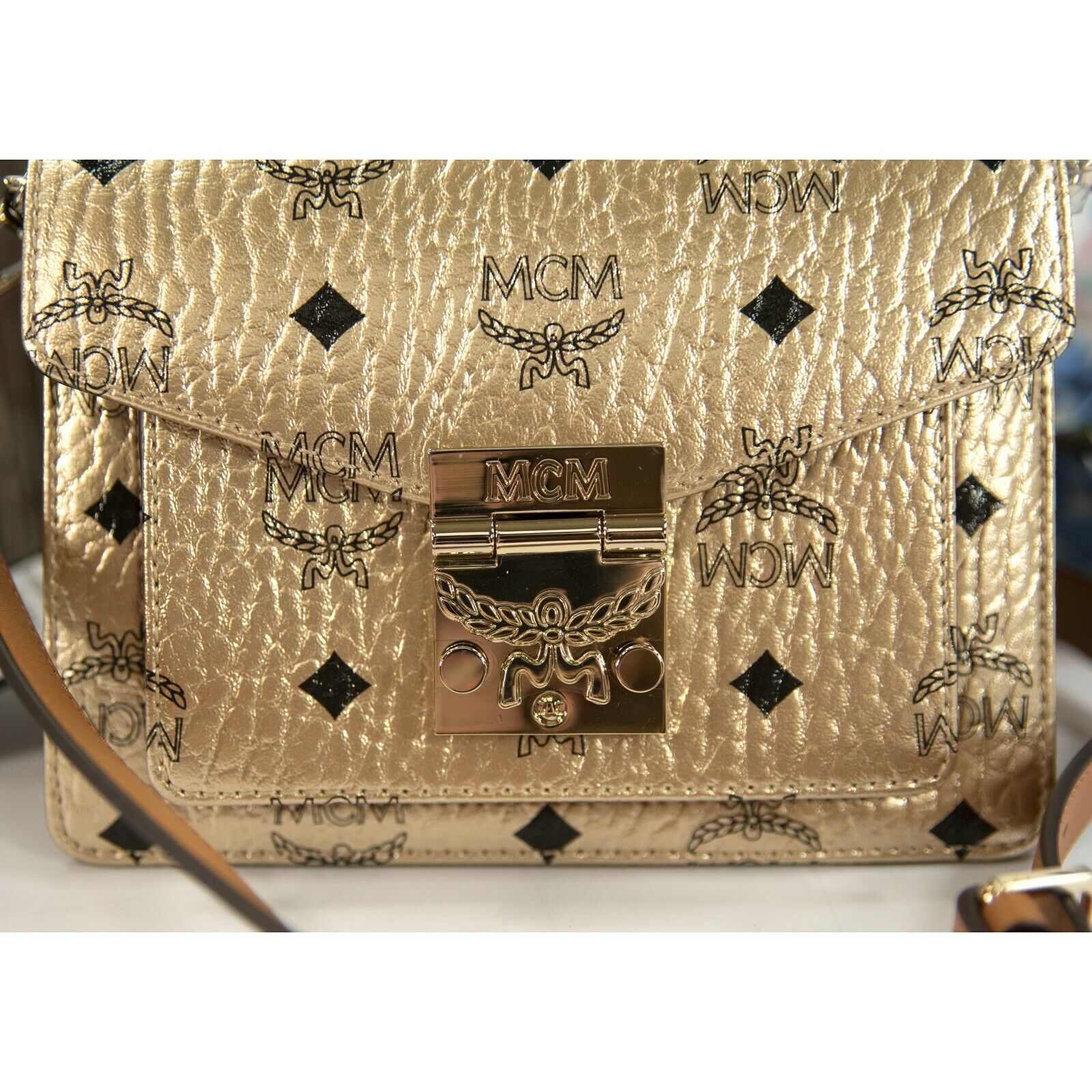 MCM Patricia Old Gold Visetos Gusset Convertible Crossbody Bag NWT – Design  Her Boutique