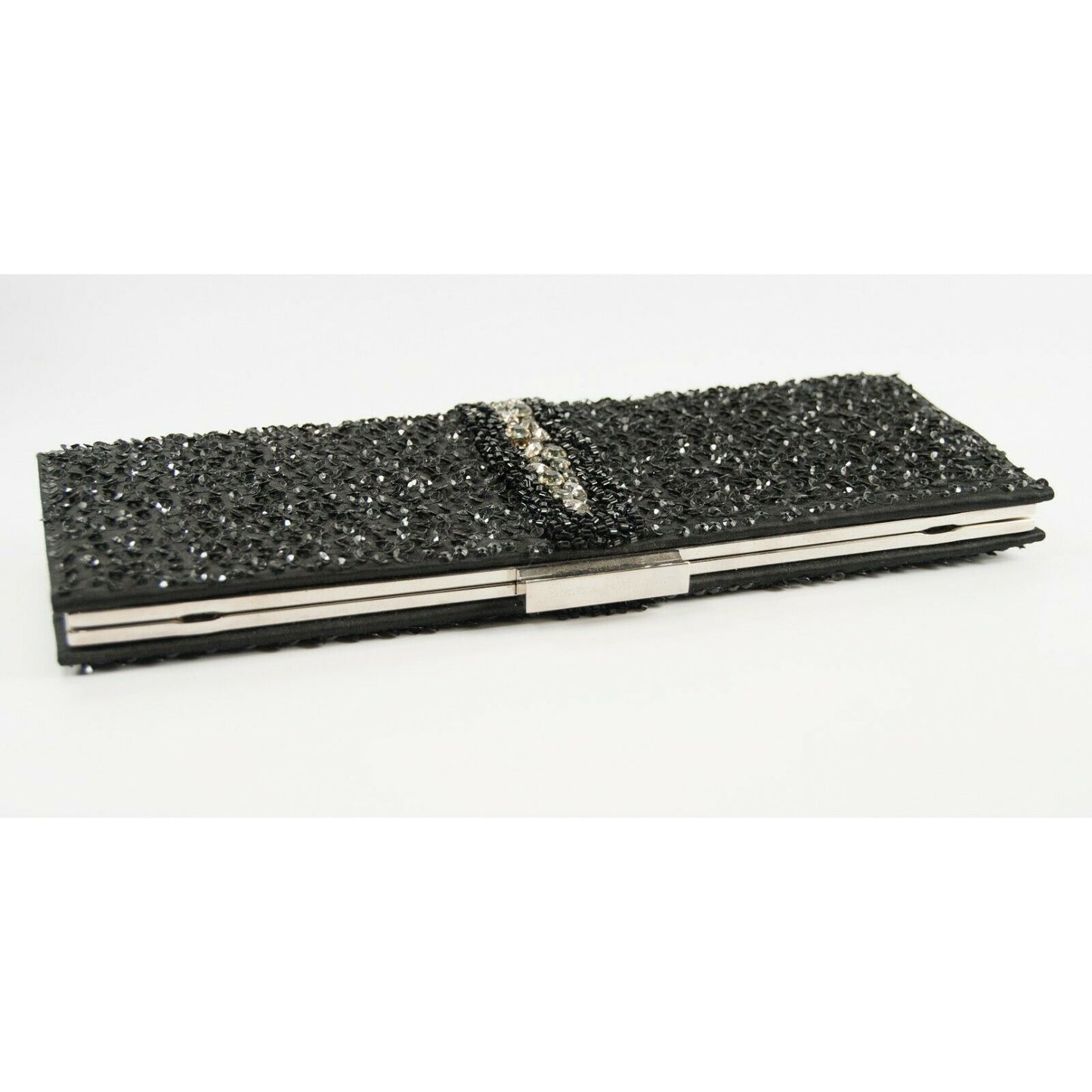 Salvatore Ferragamo Kameron Black Silver Framed Beaded Jewel Clutch Bag $2590