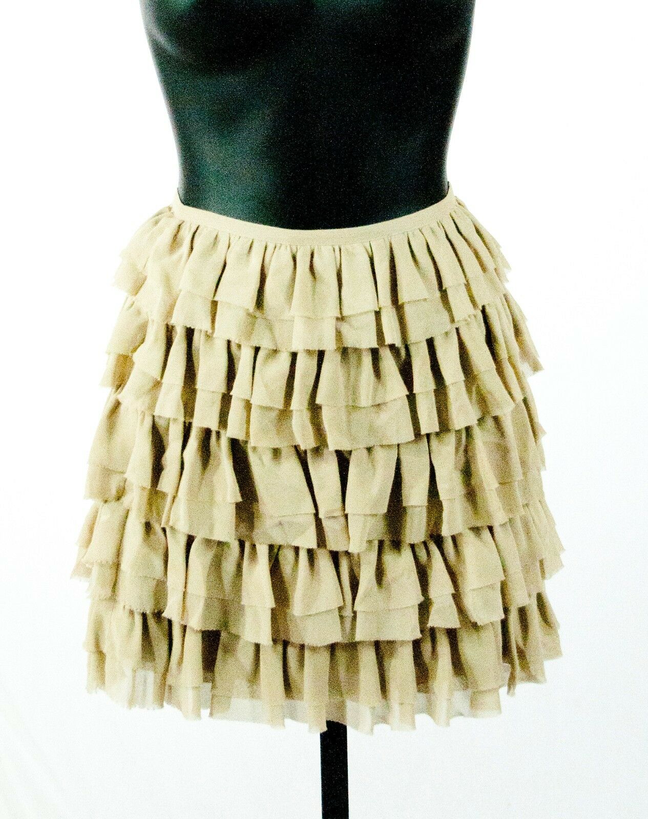 Michael Kors Khaki Silk Tiered Ruffle Raw Edge A Line Mini Skirt Size 2 NWT