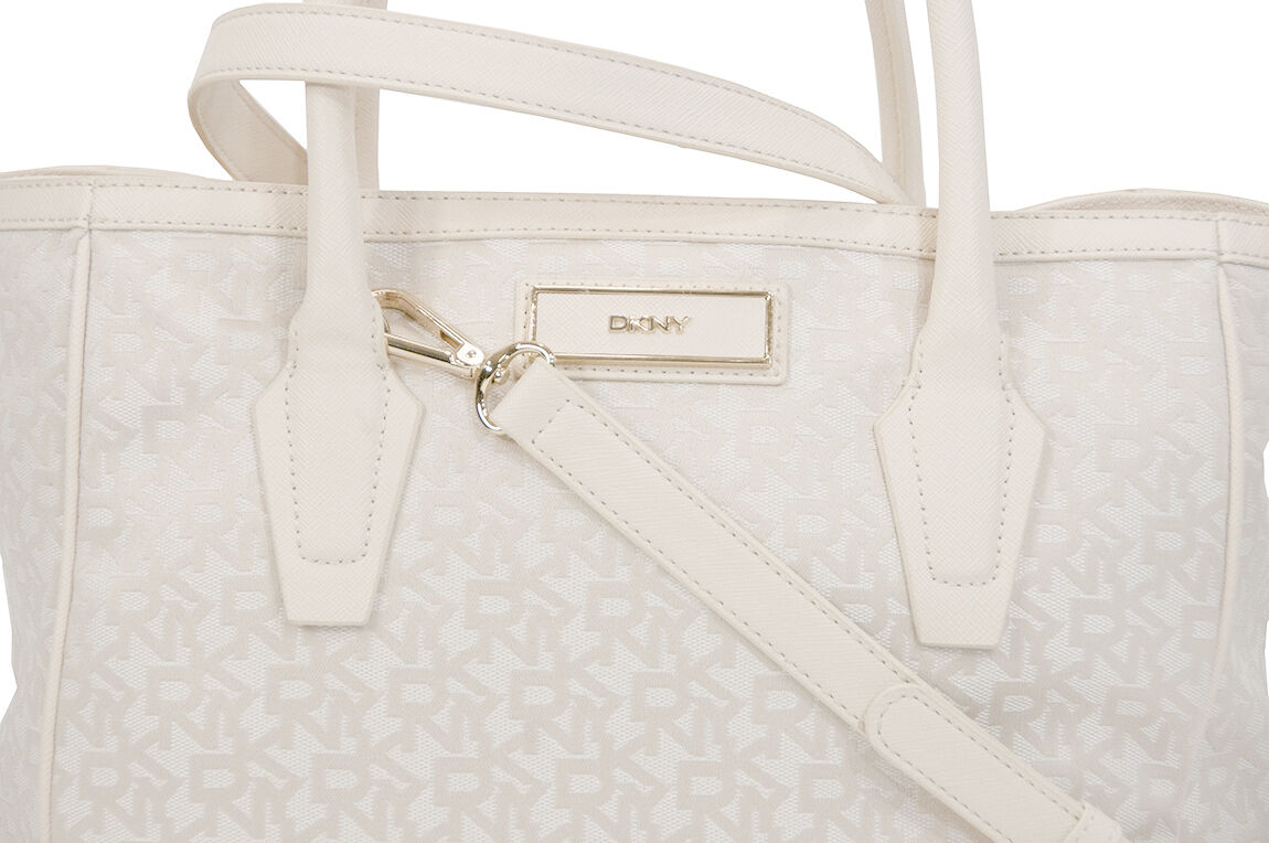 DKNY Town Country Jacquard Ivory Saffiano Large Shopper Tote NWT