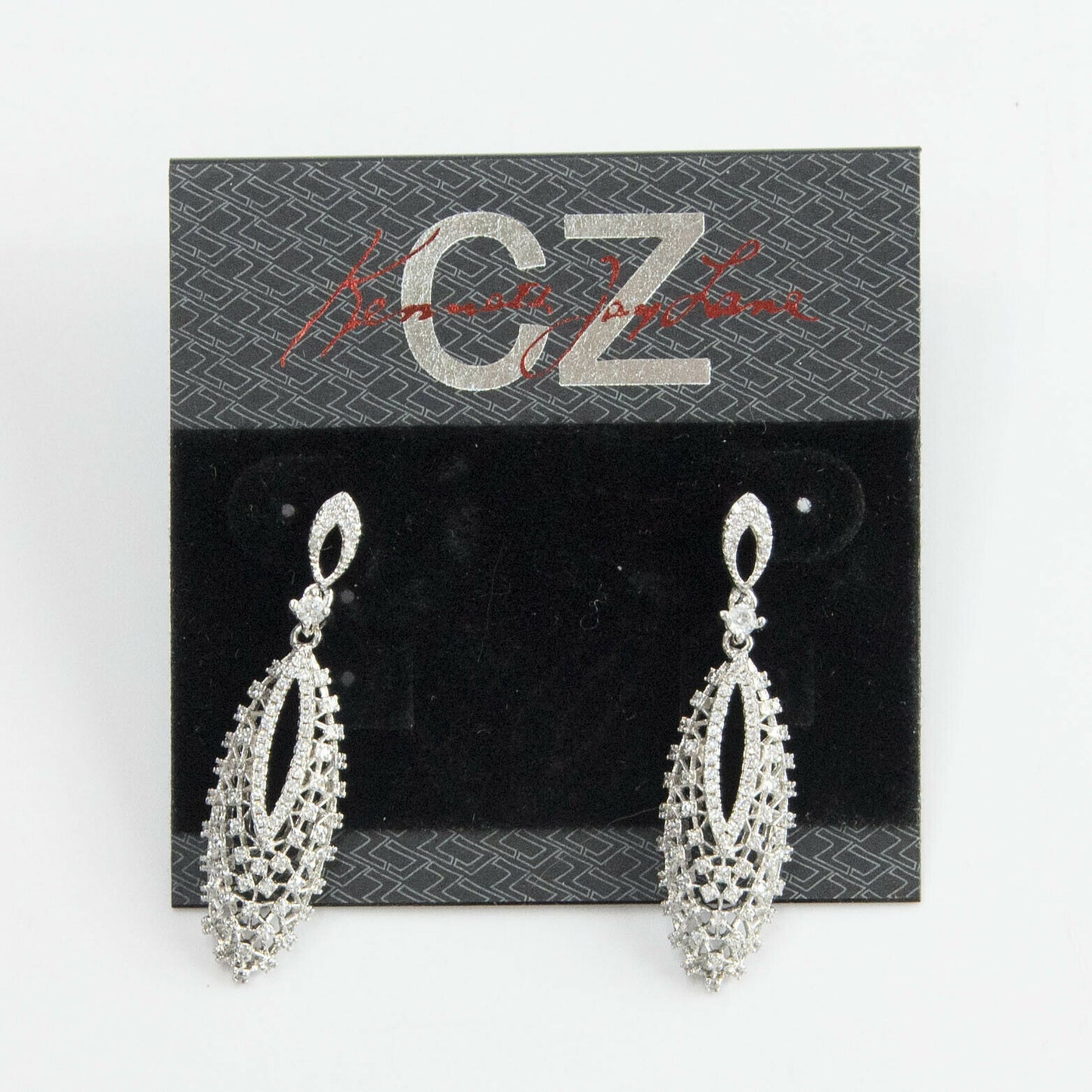 CZ by Kenneth Jay Lane Rhodium Vintage Look Pave Drop Earrings KE1312 NWT