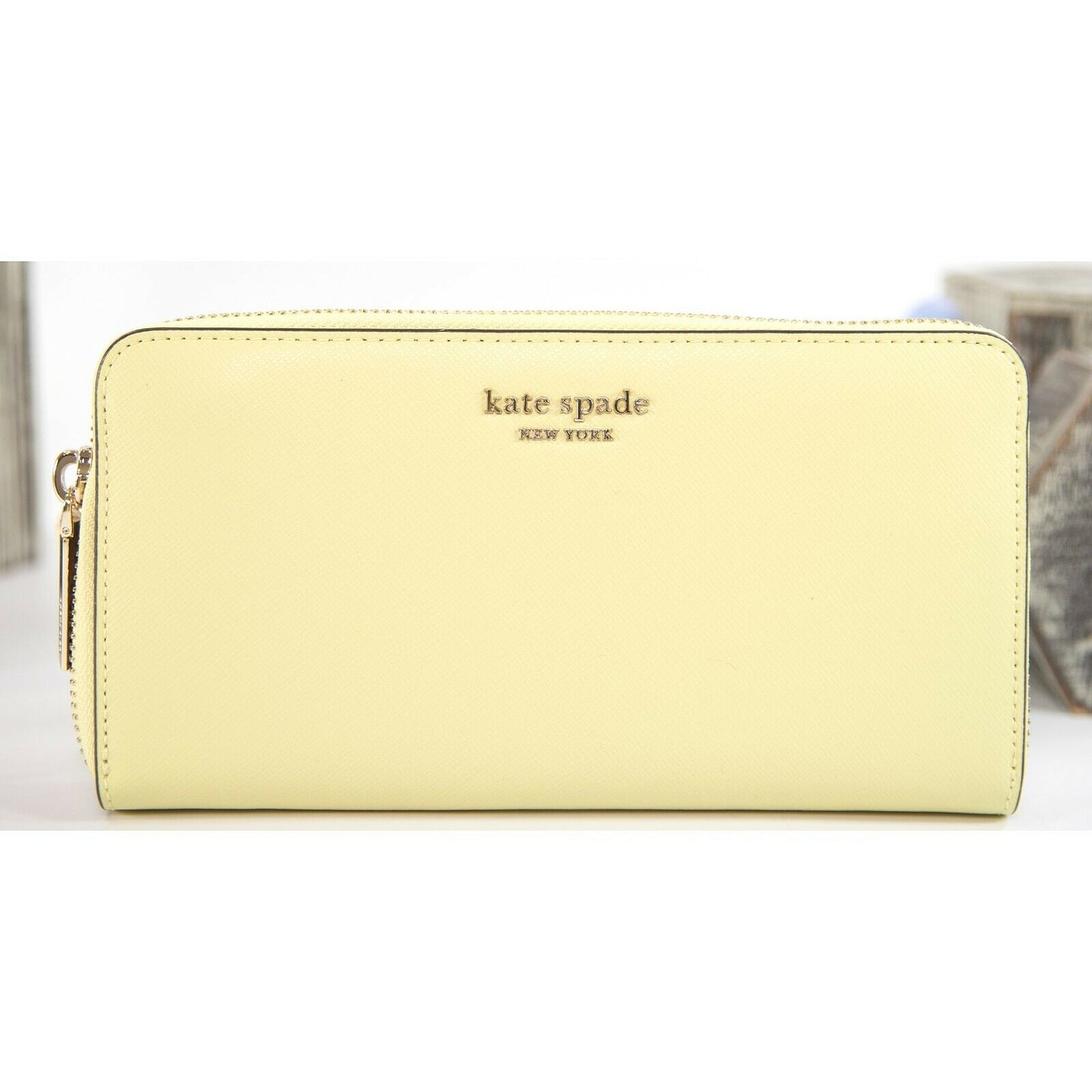 Kate Spade Acid Green Leather Spencer Zip Around Lacey Wallet NWOT