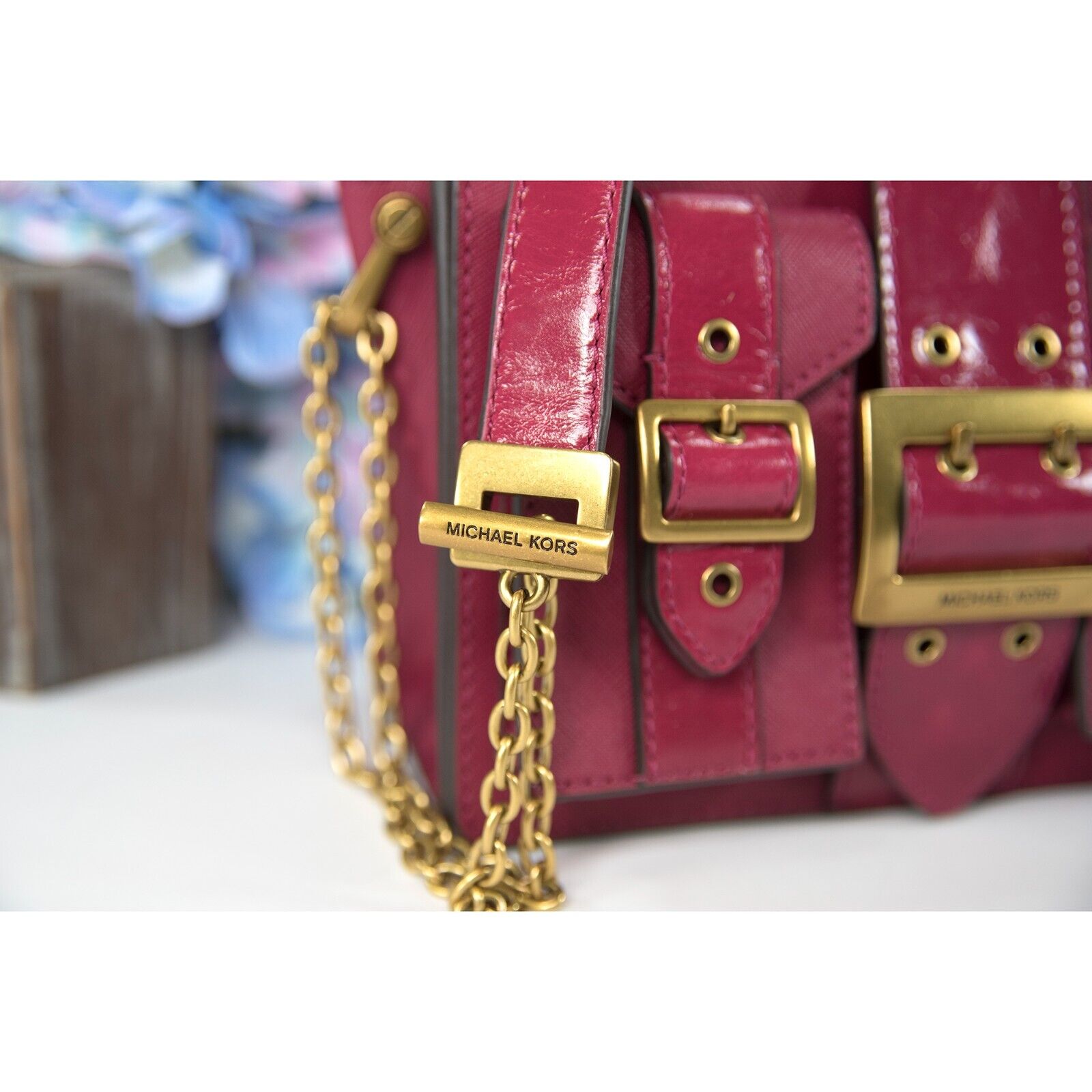 Michael Kors Soho Studded Quilted Sangria Glazed Leather Crossbody