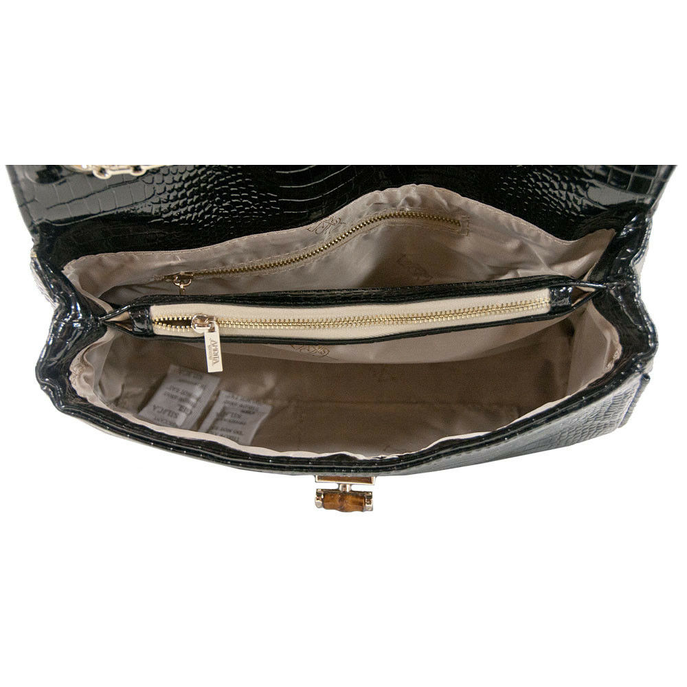 Amrita Singh Black Croc Faux Patent Leather Jumbo Flap Shoulder Bag NWT