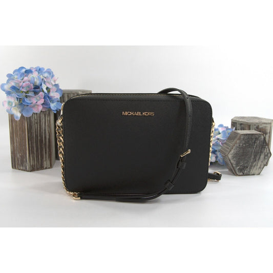 Michael Kors Jet Set Black Leather Large East West Crossbody Bag NWT