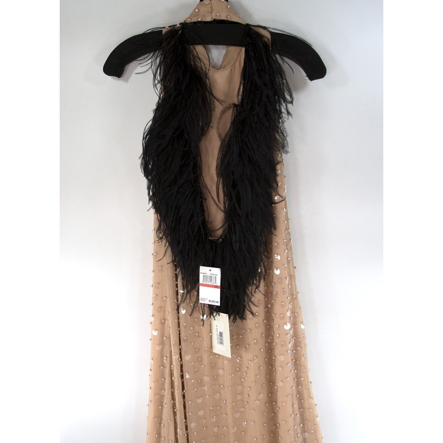 Alexis Kaza Blush Crystal Encrusted Feather Open Back Silk Gown XS NWT $3674