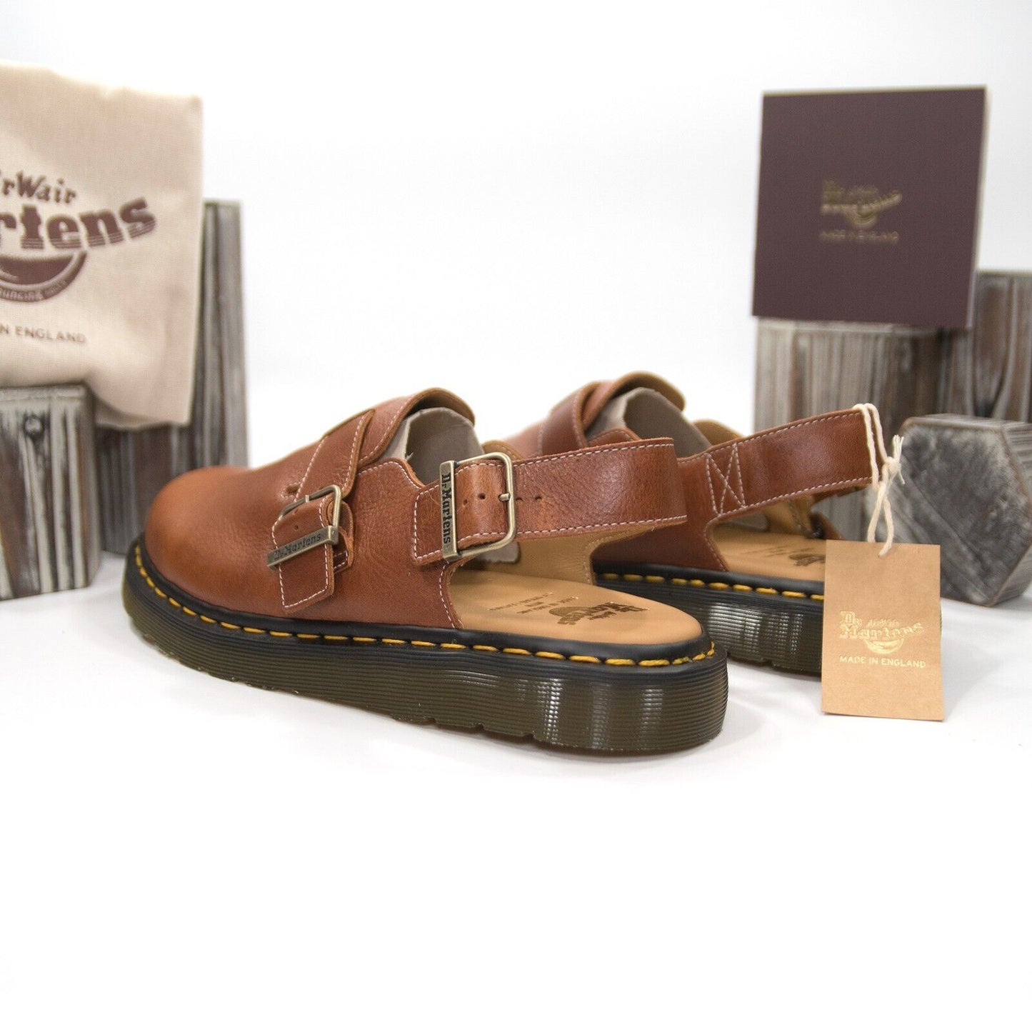 Dr. Martens Made In England Jorge Heritage Tan Leather Mules Sandals Mens 12 NIB