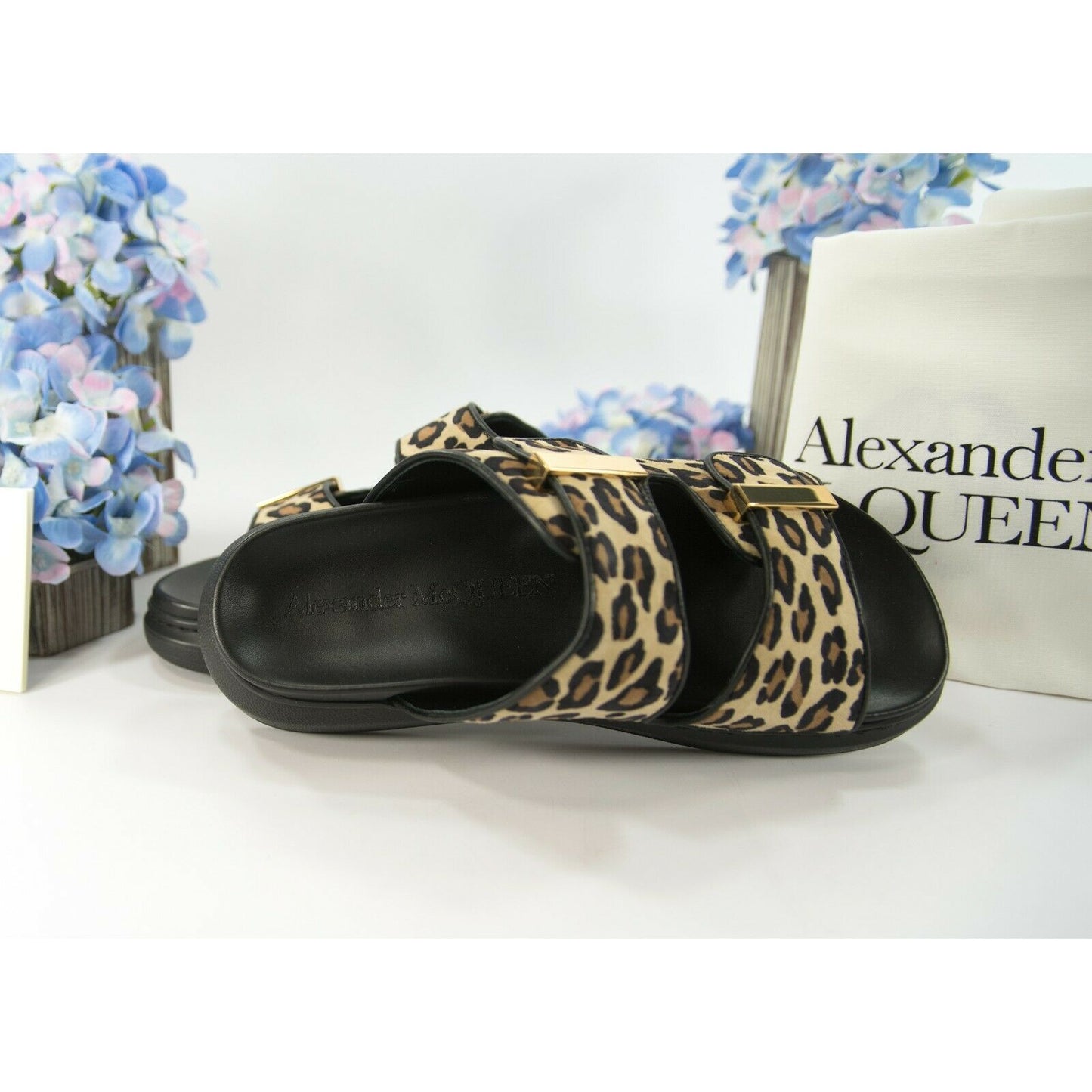 Alexander McQueen Oversized Leopard Suede Hybrid Slide Sandals 37 NIB