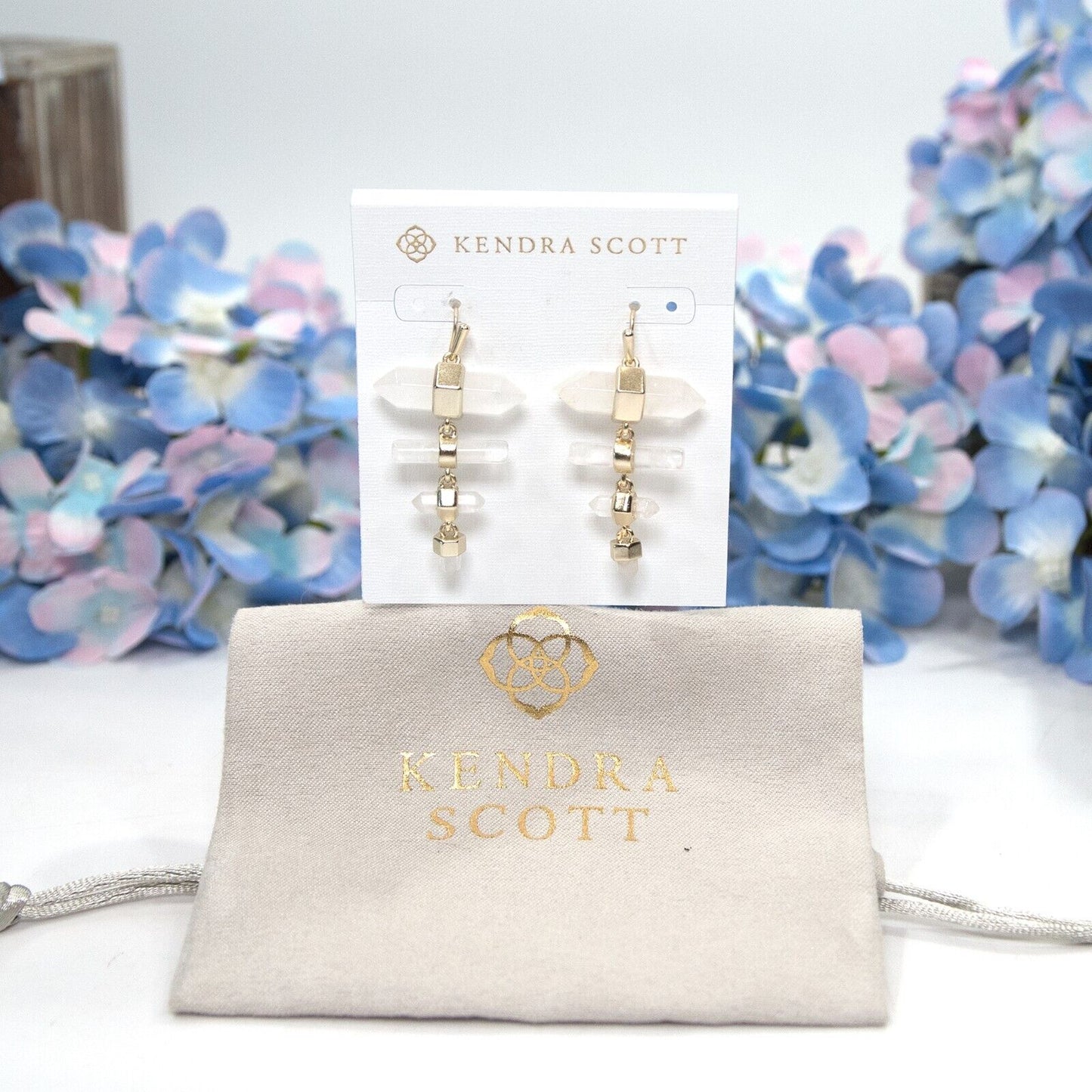 Kendra Scott White Quartz Jamie Gold Large Statement Earrings NWT