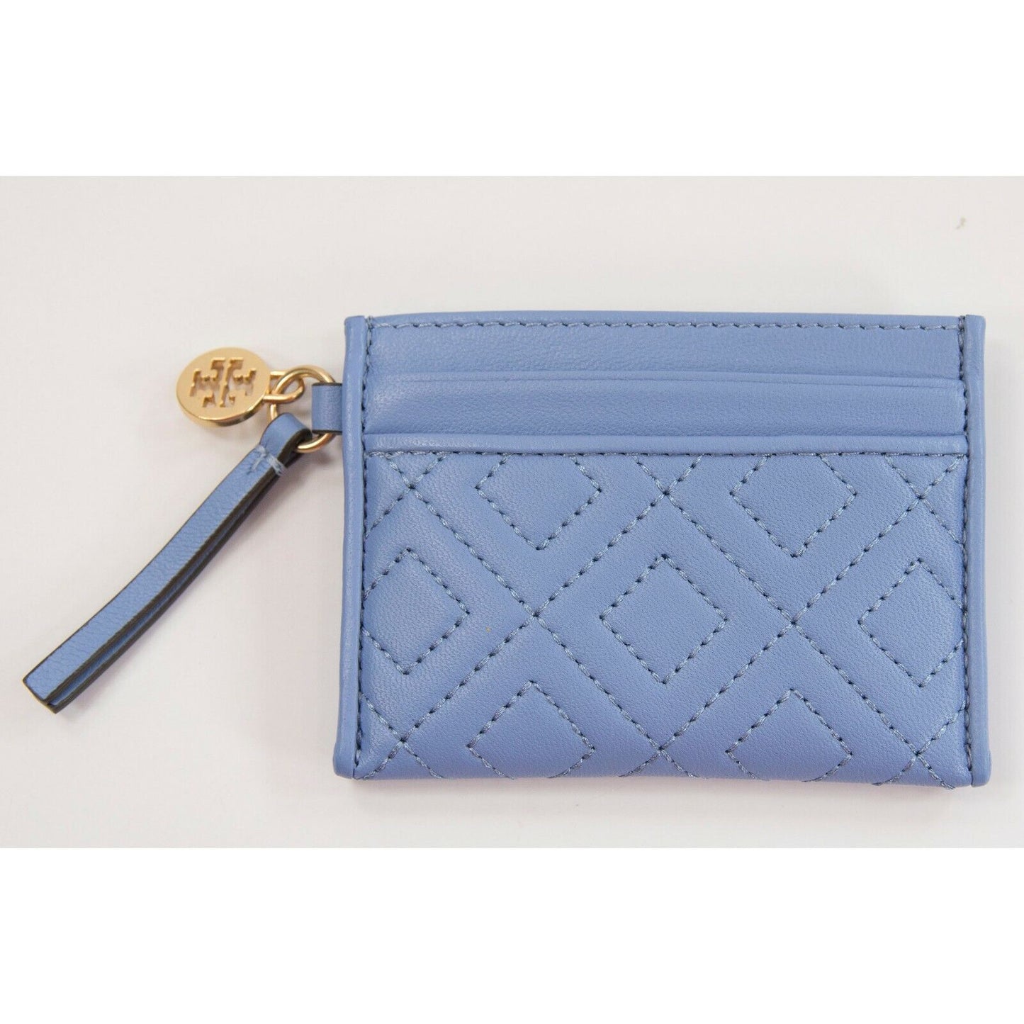 Tory Burch Fleming Larkspur Quilted Leather Card Coin Case Mini Key Wallet NWT