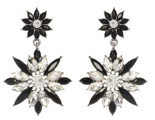 Amrita Singh Crystal Floral Black Resin Princess Statement Earrings ERC 5527 NWT