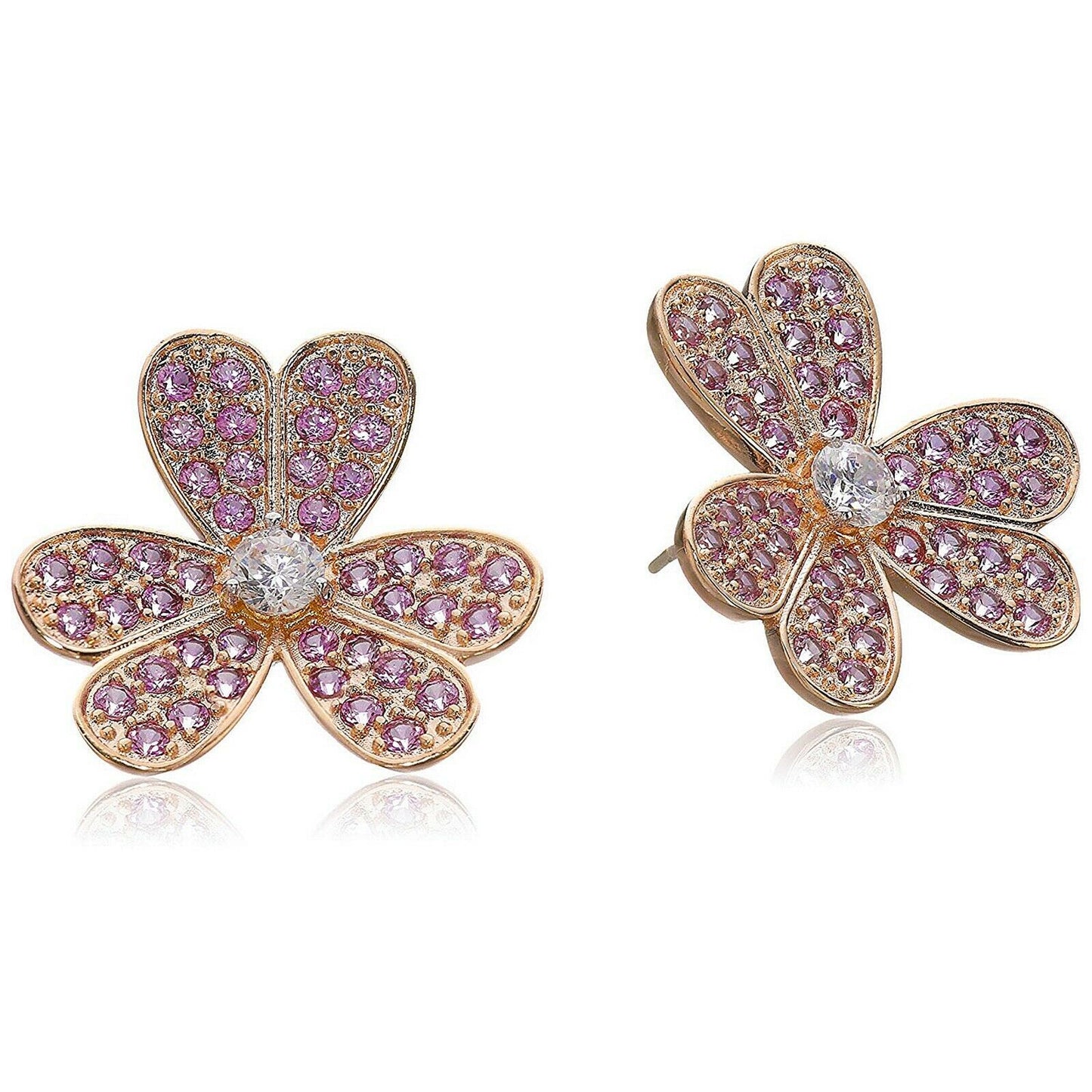 CZ Kenneth Jay Lane Rose Gold Plated Floral Pink CZ Stud Earrings NWT