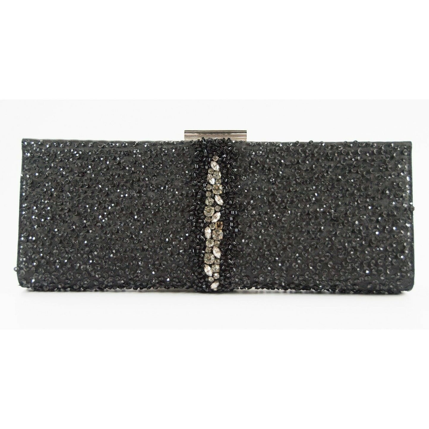 Salvatore Ferragamo Kameron Black Silver Framed Beaded Jewel Clutch Bag $2590