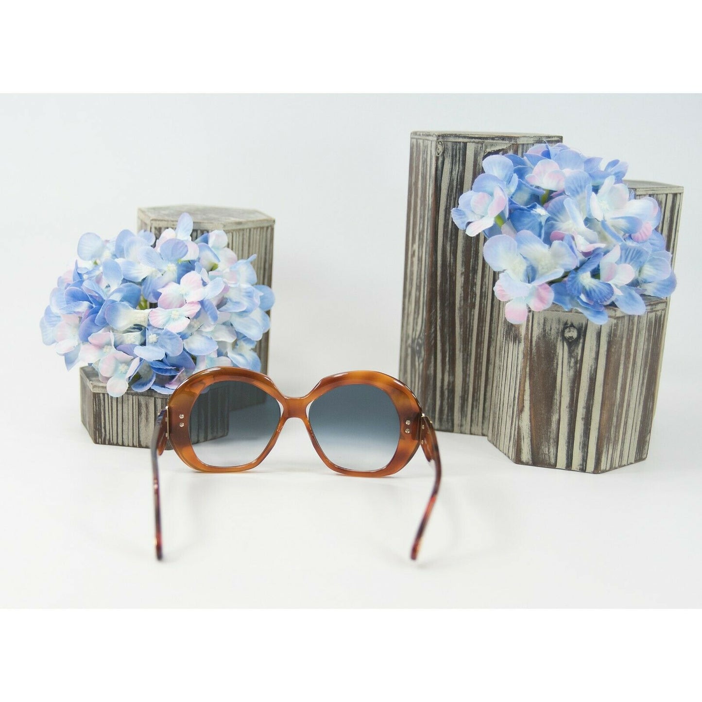 Chloe CE749S Havana Brown Blue Gradient Oversize Logo Sunglasses NWT Case