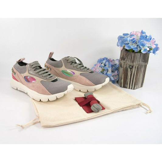 Valentino Garavani Leather Embellished Suede Athletic Sneakers 39 9 NIB