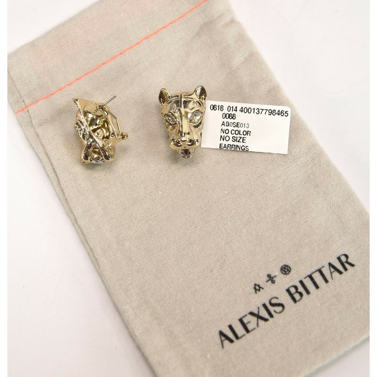 Alexis Bittar Gold Crystal Modern Panther Snap Back Stud Earrings NWT
